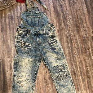 Pink dolphin stained overalls